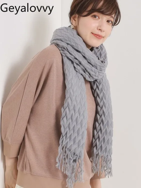 

Шарф-шаль для женщин, однотонный универсальный плиссированный стиль, милый японский шарф для девочек, теплый женский зимний теплый шарф для поездок на работу