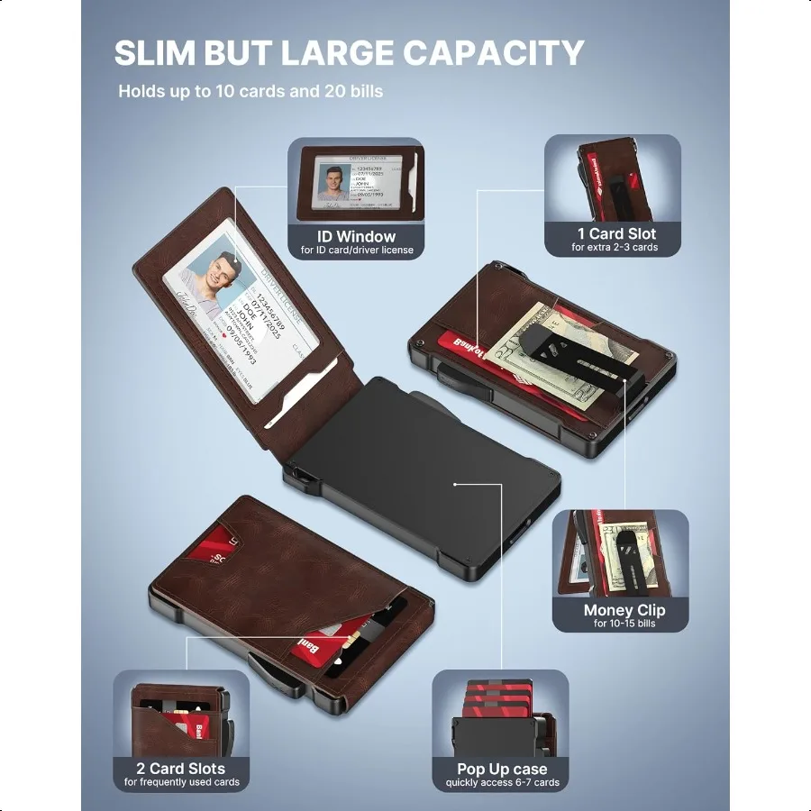 typecase Tactical Wallet for Men Card Holder: Pop Up Card Case Genuine Leather Smart RFID Blocking Slim Minimalist Thin Front P