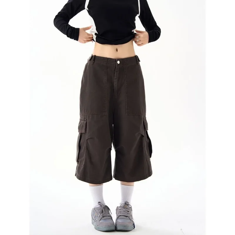 Deeptown-pantalones Cargo Vintage Y2k para mujer, pantalón corto holgado de gran tamaño, estilo Harajuku, moda urbana coreana