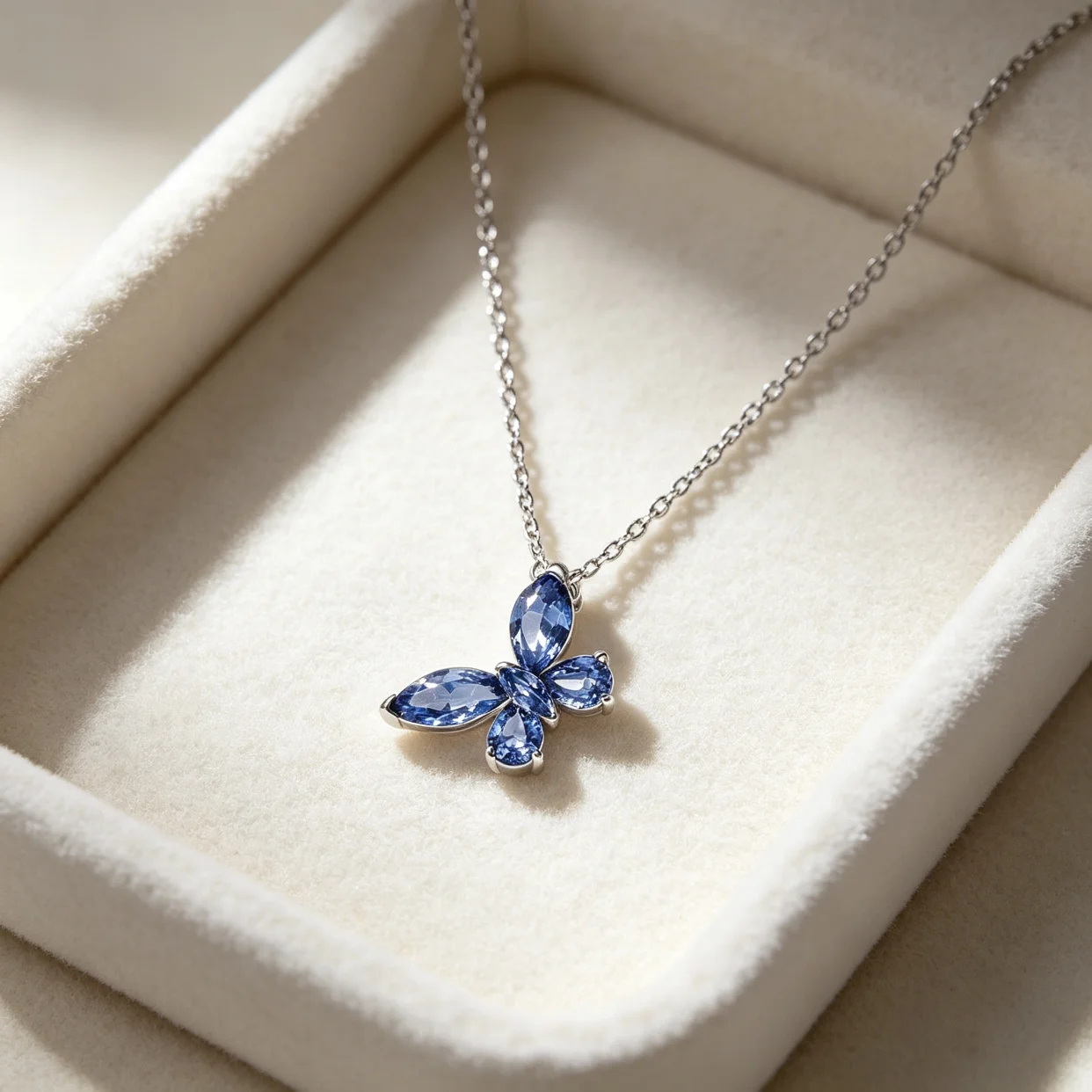Blaue Stein-Schmetterlingskette S925 Sterling Silber Herzanhänger Halskette Damenschmuck Valentinstagsgeschenke – Detail 6