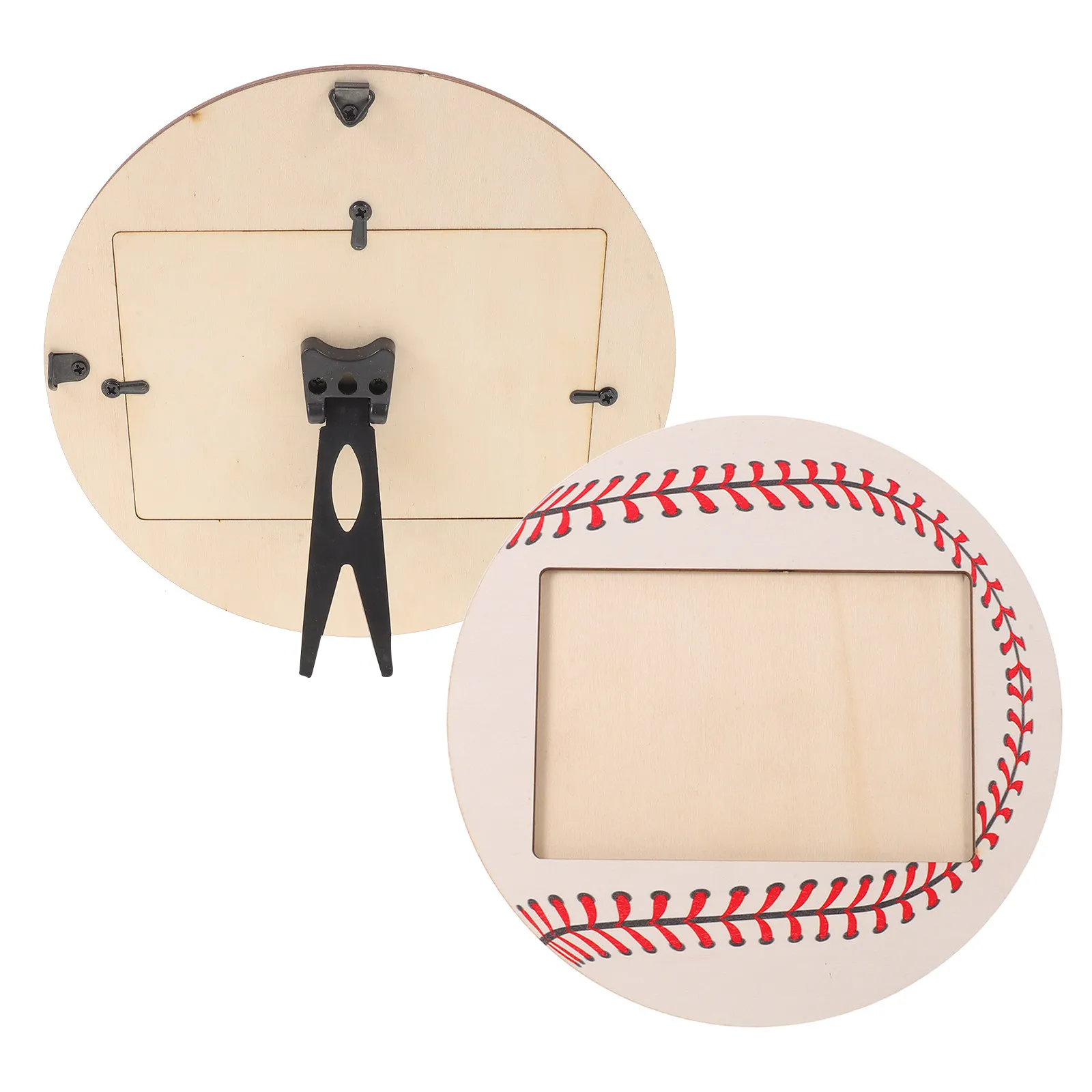 2Pcs Wood Baseball Picture Frame Natural Grain 4x6 Inch Tabletop Wall Display Sports Team Award Photo Frame Home Office Decor