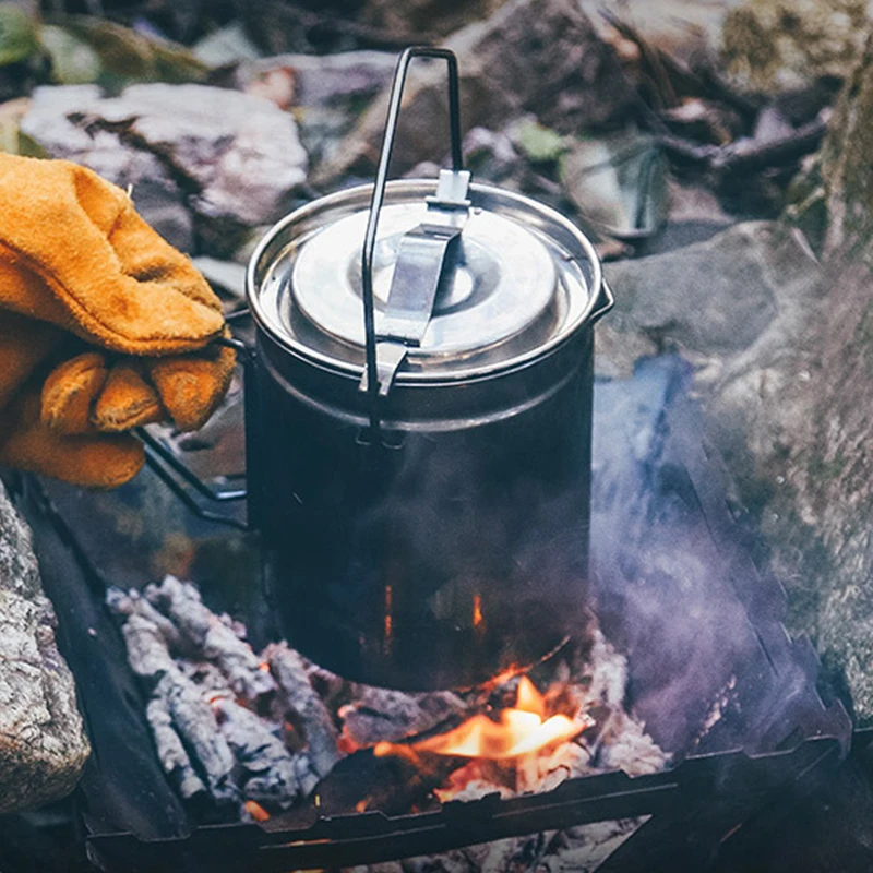 

1.2L Stainless Steel Steamer Pot with Lockable Lid Antarcti Bushcraft Pot Hiking Camping Bonfire Cookware Set