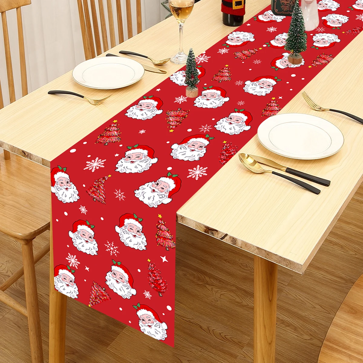 Christmas Santa Claus Table Flag Navidad Natal Noel Tree Table Runner Merry Christmas Decorations For Home 2024 New Year 2025