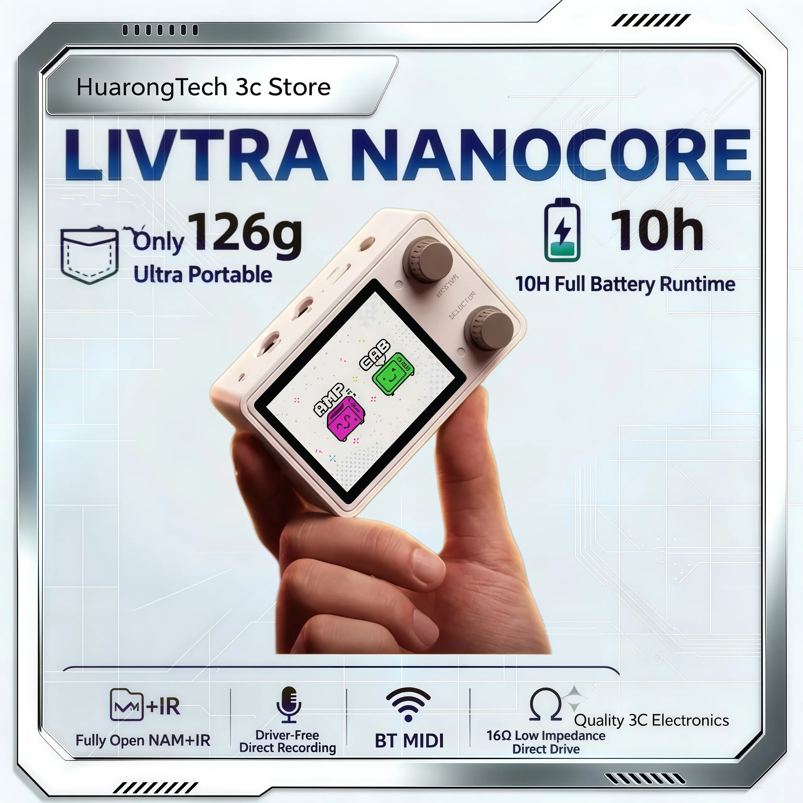 Многофункциональная гитарная педаль LIVTRA NANOCOR Mini: портативный музыкальный процессор эффектов с большим 2,4-дюймовым экраном, удобный для использования