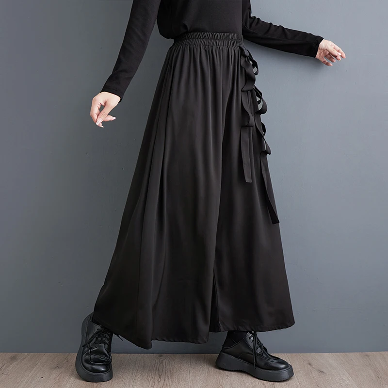 

New Style Of Women's Pants Wide Leg Pants Elastic High Waisted Streetwear Trousers Women Joggers Loose Ribbons Ankle-Length
