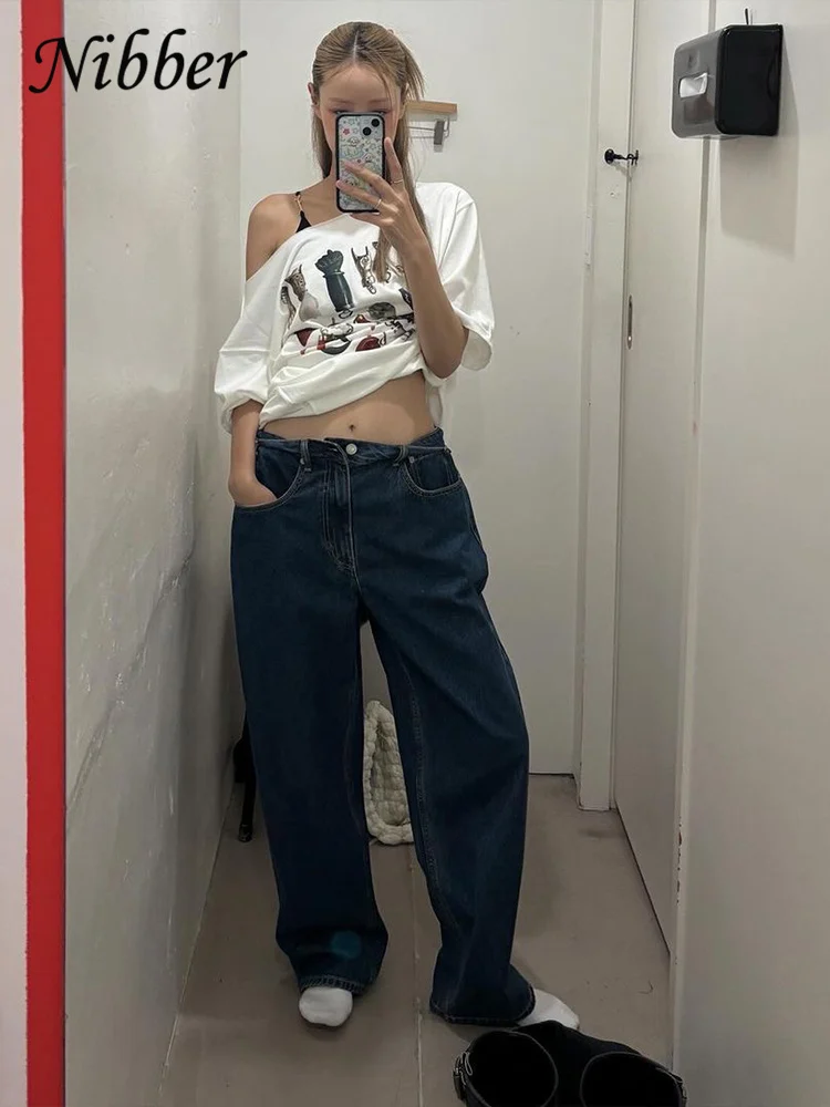 Nibber-تي شيرت نسائي مع طباعة جرافيكس ، كاجوال ، نصف كم ، ملابس الشارع الشهير ، محب ، ناعم ، أساسي ، y2k ، الخريف #2