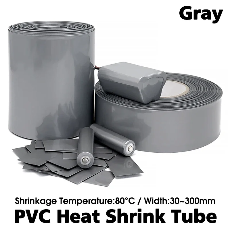 PVC Gray Width 30mm~300mm Heat Shrink Tube 18650 Lipo Battery Pack Insulated Film Wrap Lithium Case Protection Cable Sleeve