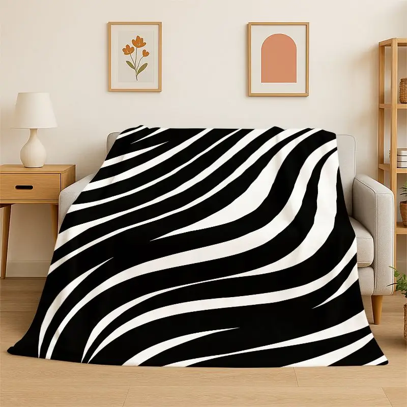 Minimalist Black White Colorful Zebra Stripes Flannel Blanket Soft Warm Throw Blanket for Bedroom Living Room Bed Camping Picnic