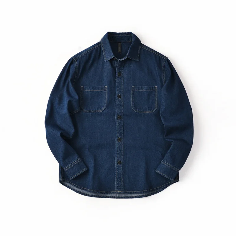 

Свободная повседневная джинсовая рубашка из 100% хлопка в японском стиле с карманами и длинными рукавами для мужчин, осень 2021, винтажная одежда, мужская