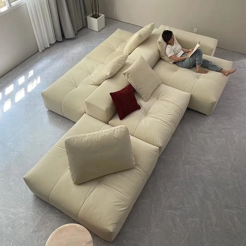 Minimalist Italian frosted flannel square sofa beancurd block large flat living room villa double-sided back fabric sofa