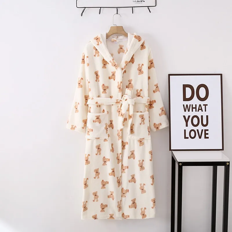 

Autumn Winter Women Japanese Kimono Robs High Quality Sleep Robe Soft Fleece Women Cute Hoodie Nightgown Camison Dormir Mujer