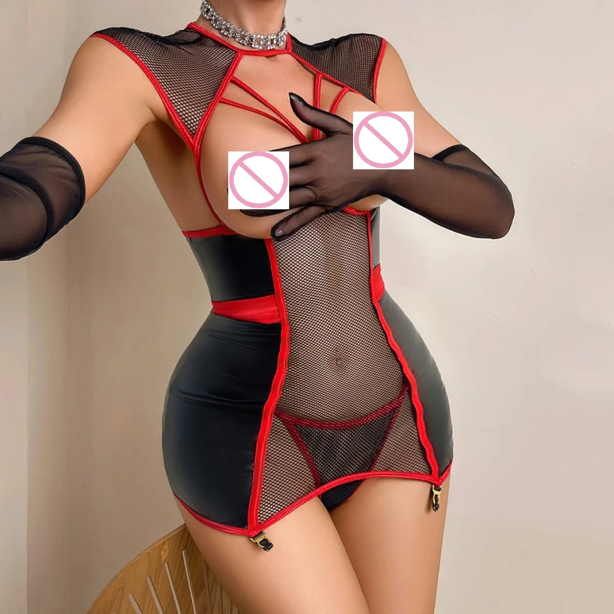 Venta al por mayor de lencería de enfermera transparente de malla Sexy para mujer, ropa interior para fiesta traviesa, mono de Cosplay, disfraz desnudo