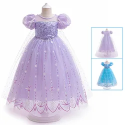 Frozen Princess Dress Sparkle Elsa Girls Cosplay Dress Halloween Performance Dress Puffy Dress Bubble Sleeve Kids Clothes