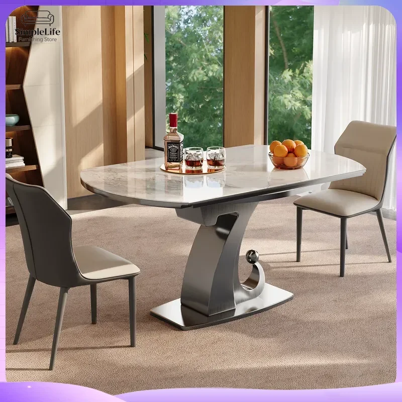 Italian Luxury Slate Dining Table Round Extendable Telescopic Folding High End Small Apartment Household Furniture Modern