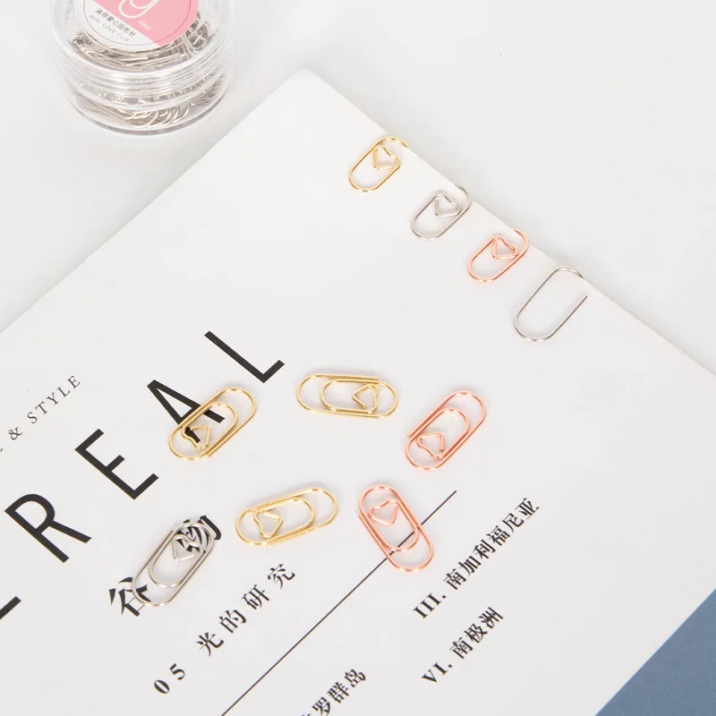 30Pcs Kleine Papier Clips Liefde Hart Paperclips Rvs In Blik Papier Clips Houder Kantoor School Home Desk Organizer