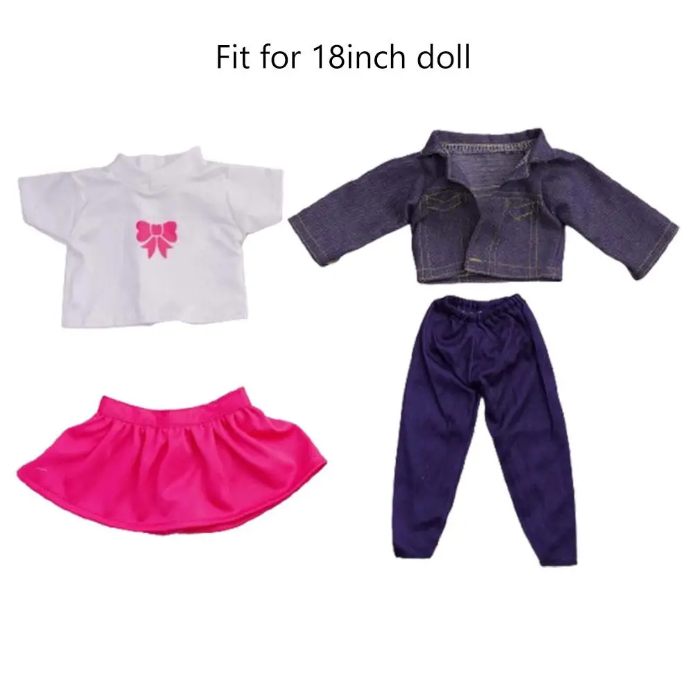 

Кукольная одежда Кукольная куртка Комплект из четырех предметов Аксессуары для куклы Ковбойская куртка Белая футболка Красная Короткая юбка Темно-синие брюки 18-дюймовая девушка