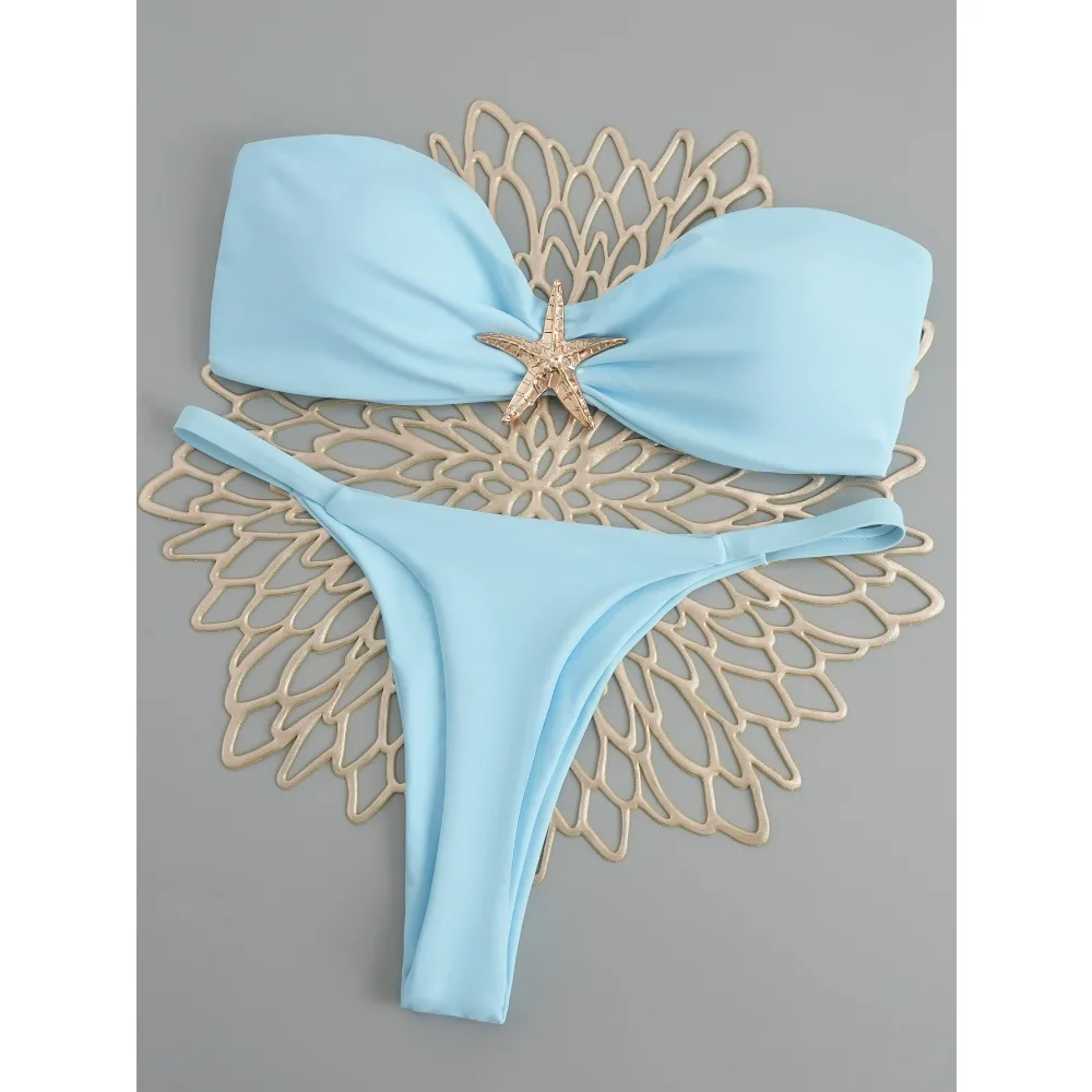 Sexy Starfish Bandeau Bikini 2025 Women Swimsuit Female Swimwear Thong Bikinis Set Brazilian Beach Wear Bathing Suit Biquini