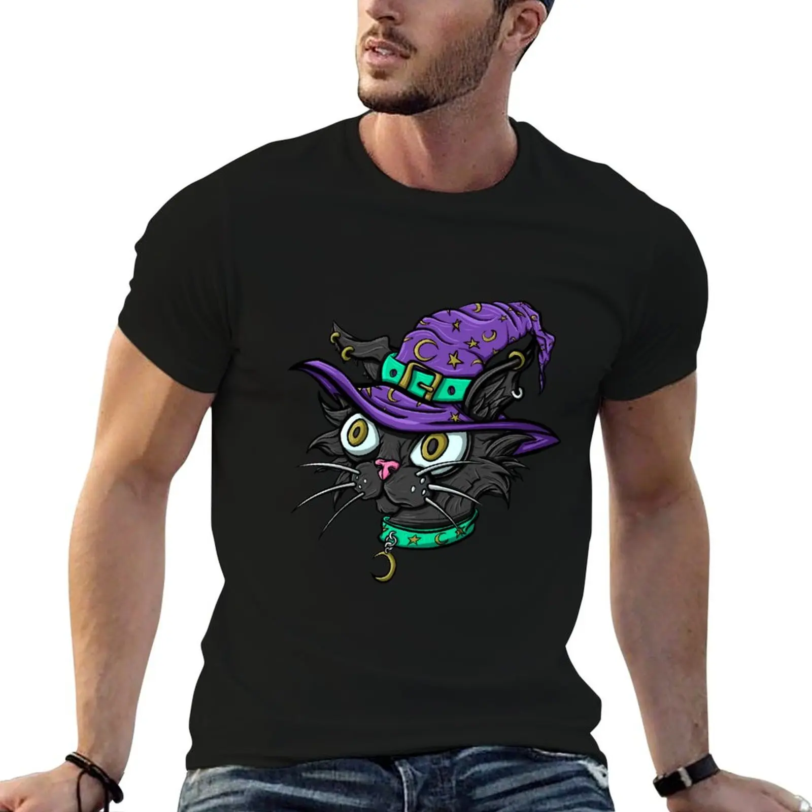Halloween Spooky Witch Cat T-Shirt High Quality Durable T-Shirt