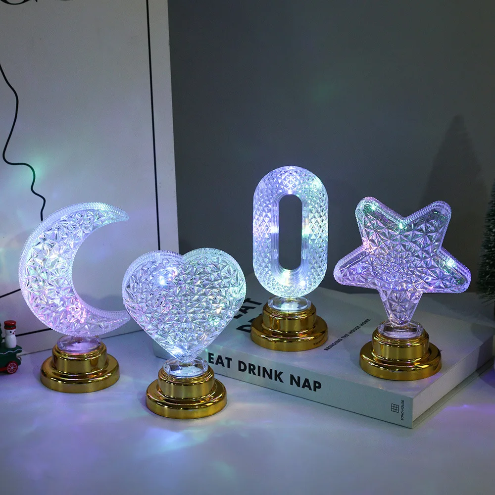 LED Night Light Moon Star Table Lamp Battery Powered Decor Lamp for Bedroom Valentine Birthday Christmas Wedding Couple Gift