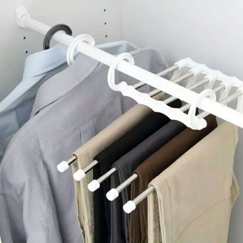 Stainless Steel Hangers Storage Tie Clips Multi-function 5 Layers Clothes Pants Rack Jeans Drying Rack Double Hooks Save Space