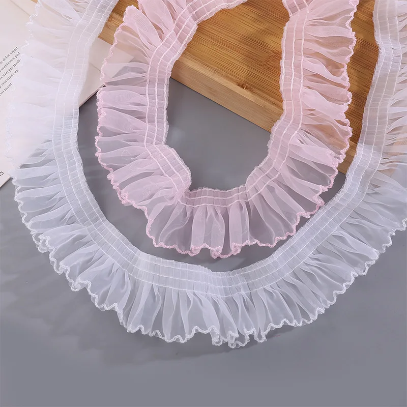 50 Yards 50MM Lock Edge Organza Double White Skirt  Lace Fold Falbala Ruffled Lotus leaf Ribbon Hair Bows DIY Accessories 964