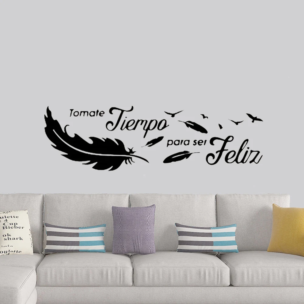 Feather Wall Stickers Spanish Phrases Vinyl Wall Art Decoration Kids Children Room Wall Decals Waterproof Removable Wallpaper