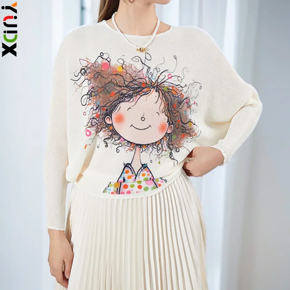 

Miyake Ruffles Fall Winter New Round Neck Cartoon Anime Print Pullover Knit Sweater Comfortable Loose Casual Versatile Loose Top