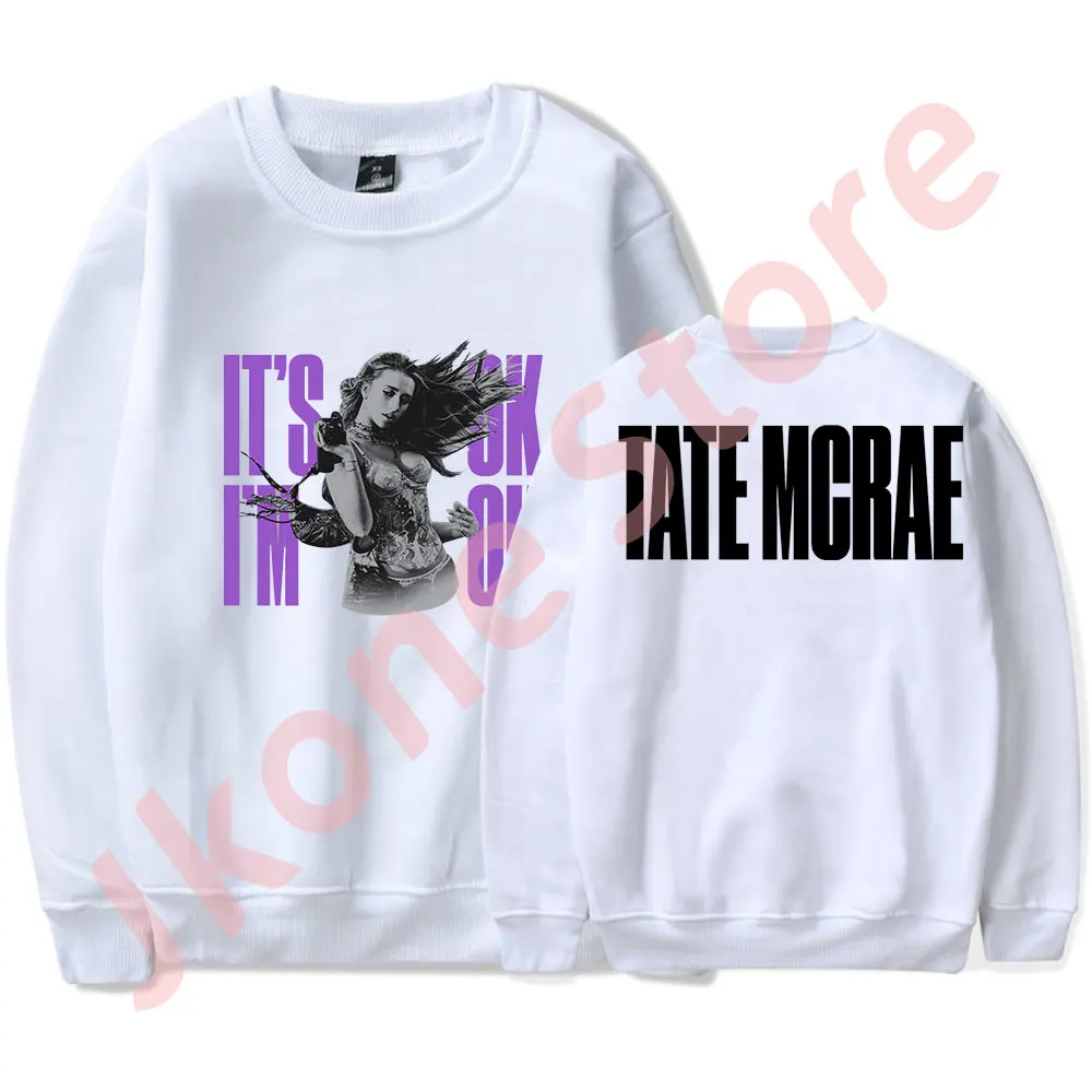 Tate McRae It's ok I'm ok Logo Merch Crewneck Sweatshirts Cosplay Women Men Fashion Casual Long Sleeve T-Shirts