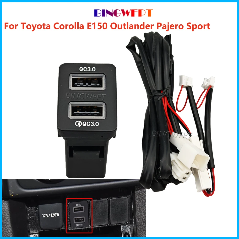 1X USB 2QC3.0 Power Socket 12V Outlet Port Quick Charge Charger Socket For Outlander 2014-2022 Pajero Sport 2016-2020 Highlander