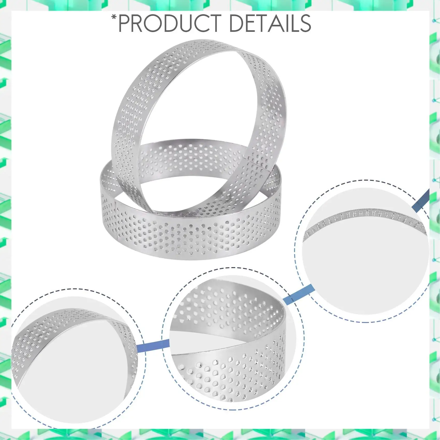 

FIZP 10 Pack Stainless Steel Tart Ring, Heat-Resistant Perforated Cake Mousse Ring, Round Ring Baking Doughnut Tools