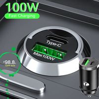 Dual Ports Car Charger Pull Ring Mini PD Car Adapter 100W QC3.0 Fast Charge Charger for iPhone 13/12 /Xiaomi/Huawei/Samsung