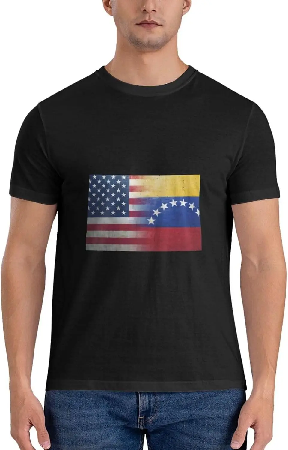 USA Venezuela Flag Men's Cotton Crewneck T-Shirts, Casual Shirts