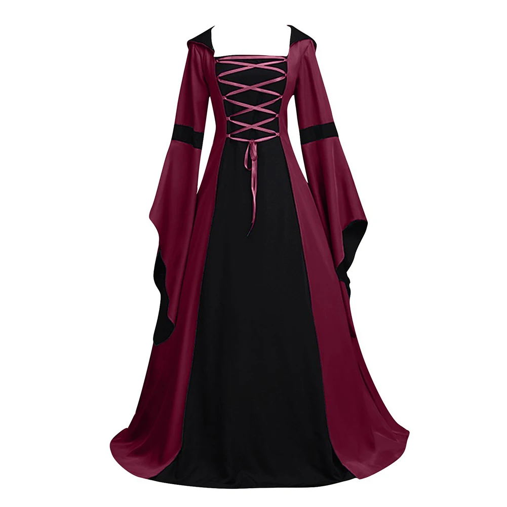 Cosplay Event 2XL Gothic Lace-Up Dress Elegant Lace-up Retro Dress Performance Vestido Retro Bell Sleeve Dress