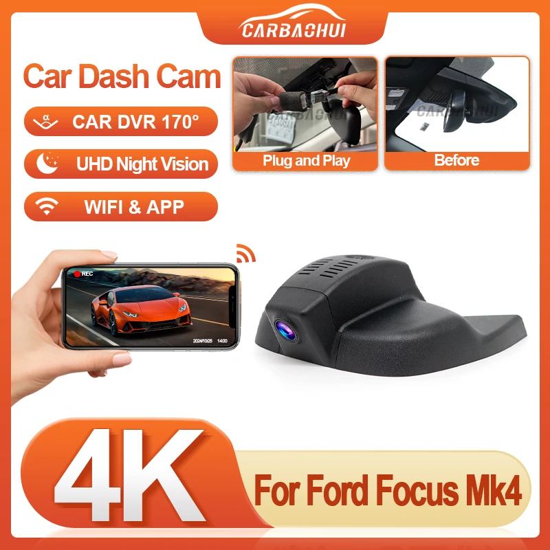 HD 4K 2160P Auto Wifi Night Vision Car DVR Front Camera Dash Cam Video Recorder  For Ford Focus Mk4 2018 2019 2020 2021 2022