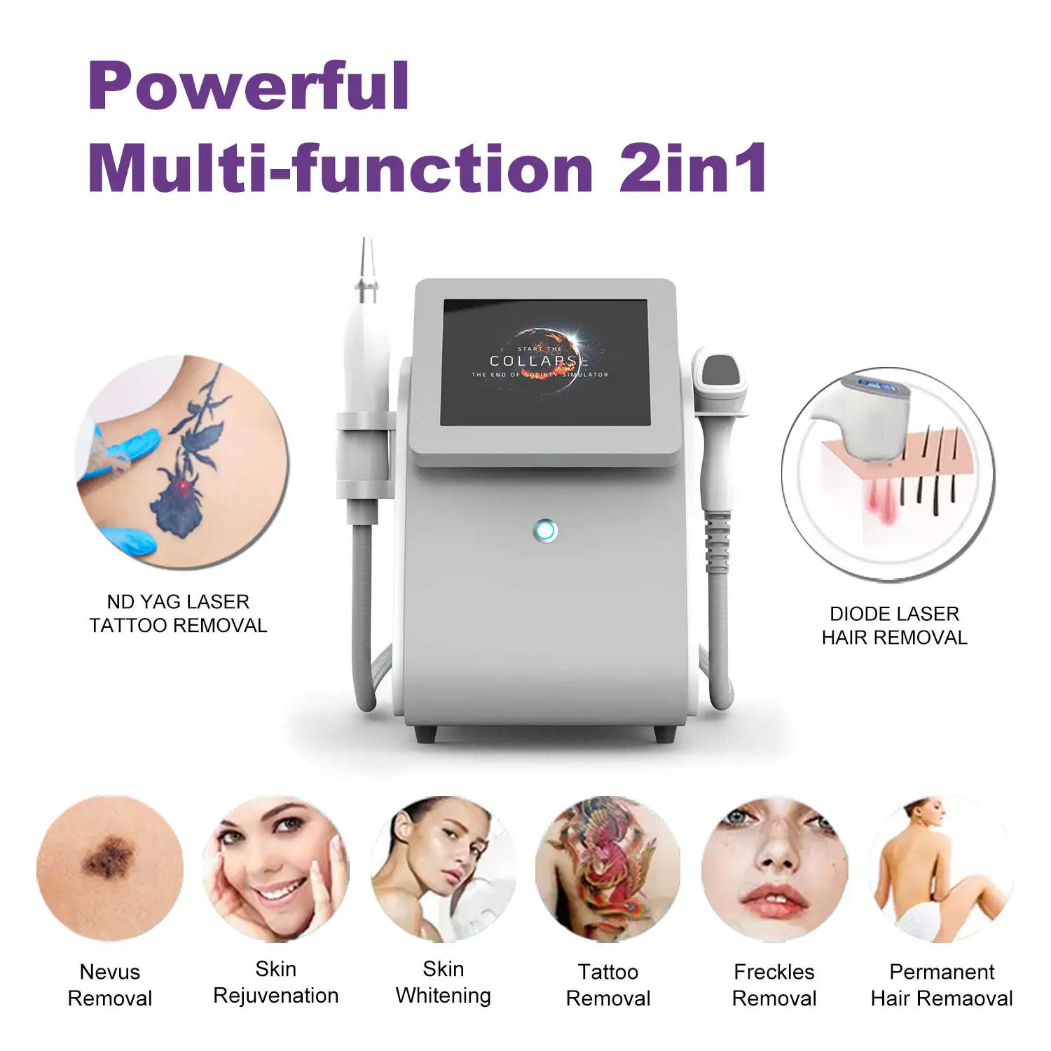 Professional 2 In1 808nm Diode Hair Removal Skin Rejuvenation YAG Lasers Tattoo Removal Machine view 3