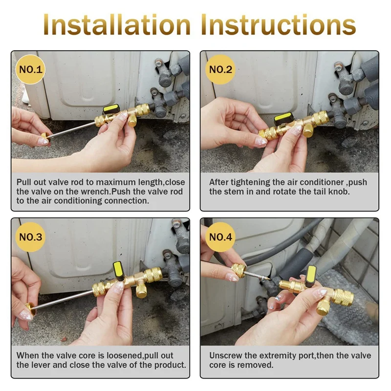 HVAC Valve Core Removal Tool, Valve Core Remover With Valve Cores, Nuts And R410 R32 Adapters, For R410 R32 R22 R12 Spare Parts