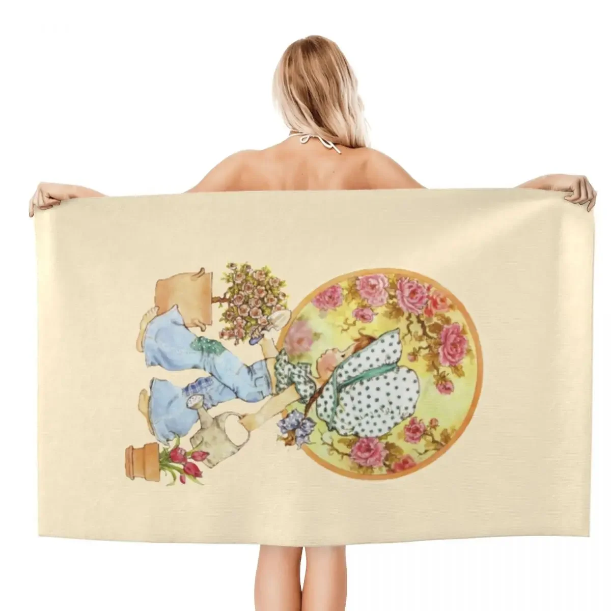 Custom Kawaii Sarah Kay Beach Bath Towel Microfiber Girl Roses And Watering Pool Towels