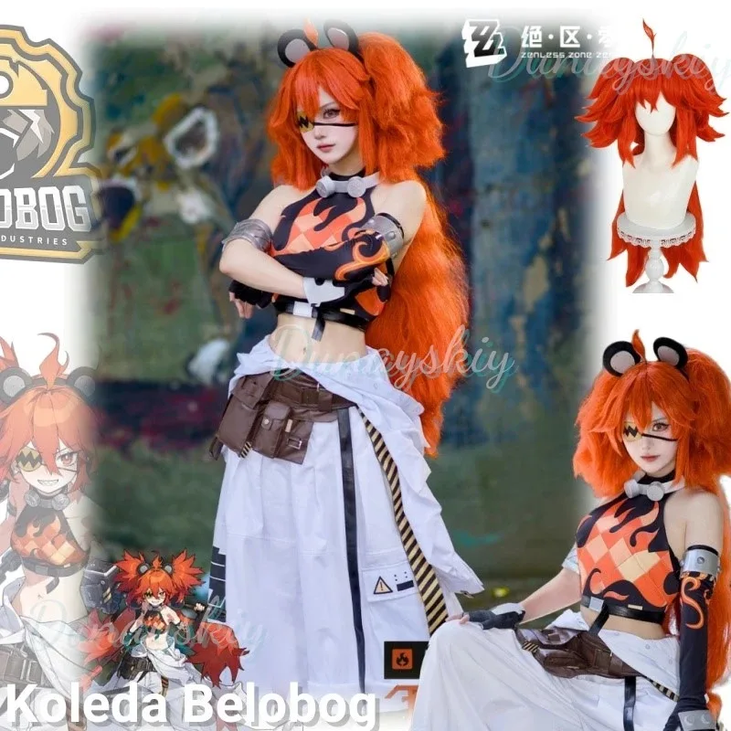 

Koleda Belobog Cosplay Costume Game Zenless Zone Zero Anime Wig Heavy Industries Uniform Orange Long Hair Headgear Gloves
