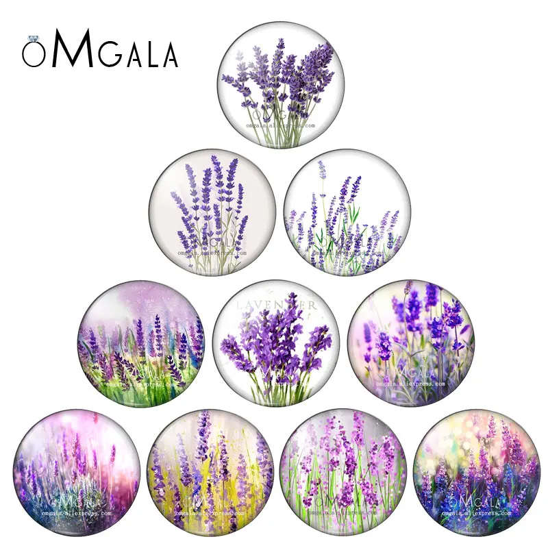 Art Beauty Purple Flowers Lavender 10mm/12mm/14mm/18mm/20mm/25mm/30mm Round photo glass cabochon demo flat back Making findings