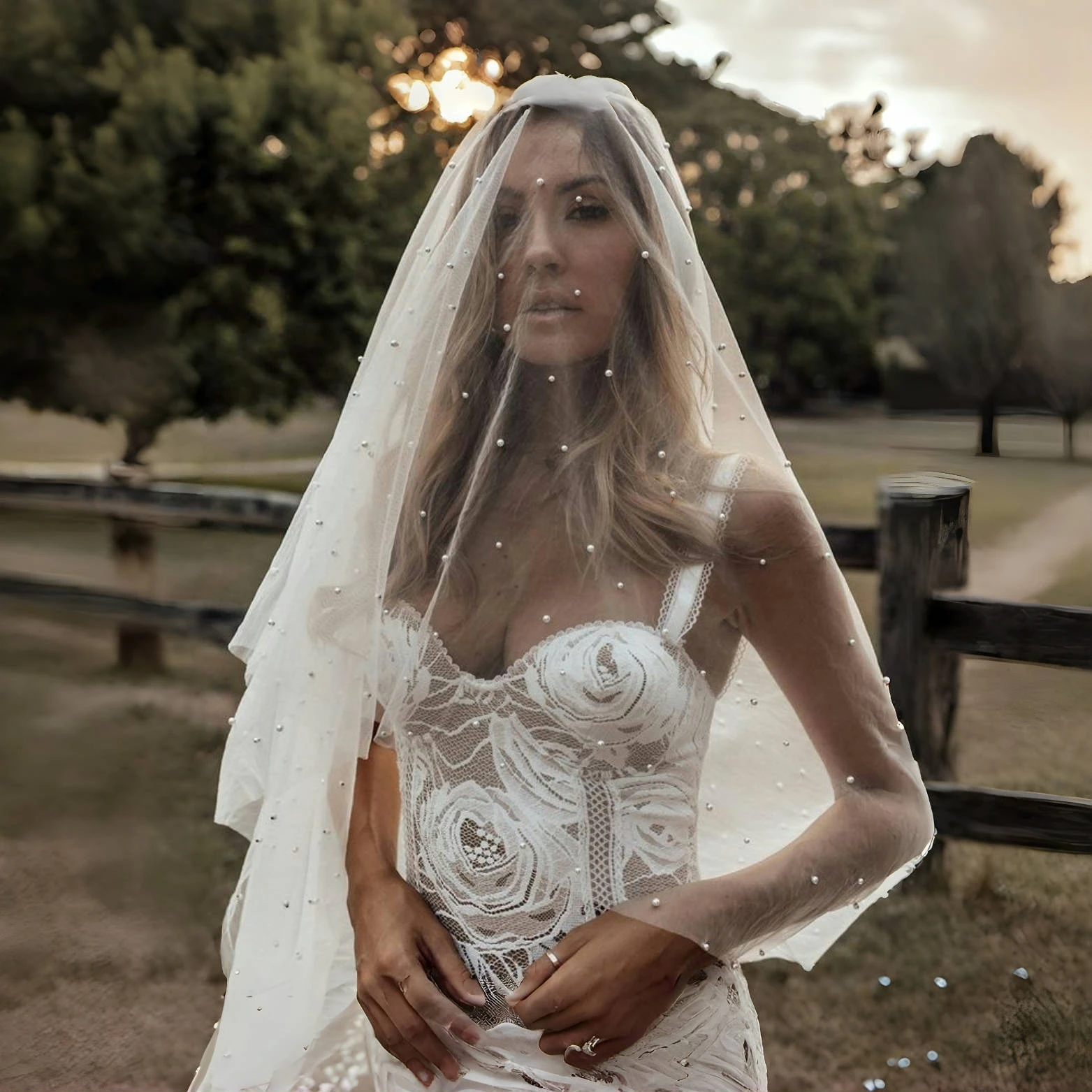 Voile de Mariage en Tulle Doux Perlé à 2 Niveaux pour Patients, avec Bord Découpé, Blush, avec Peigne, Accessoires pour Mariée, G114