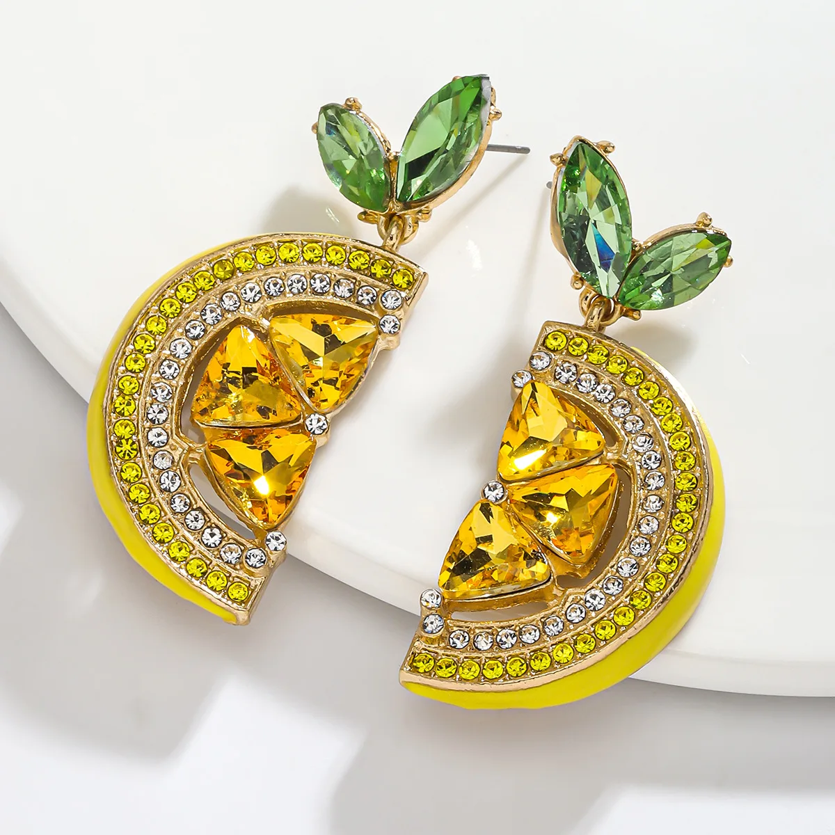 Summer Fashion Oval Fruit Lemon Diamond Trend Premium Earrings Wind Alloy Personalized Earrings Source