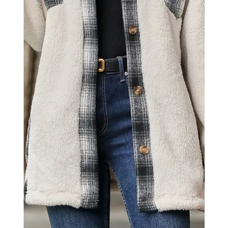 Camicia da donna addensata autunno inverno peluche manica lunga casual allentata streetwear camicetta camicia top giacca cappotto