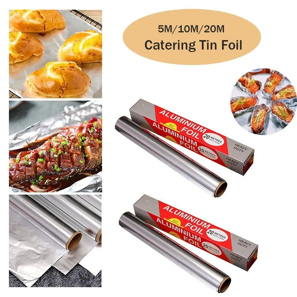 5M/10M/20M Aluminium Catering Tin Foil Thickened Disposable Baking Wrap Tin Foil Heat Safe BBQ Accessories Food Tin Foil