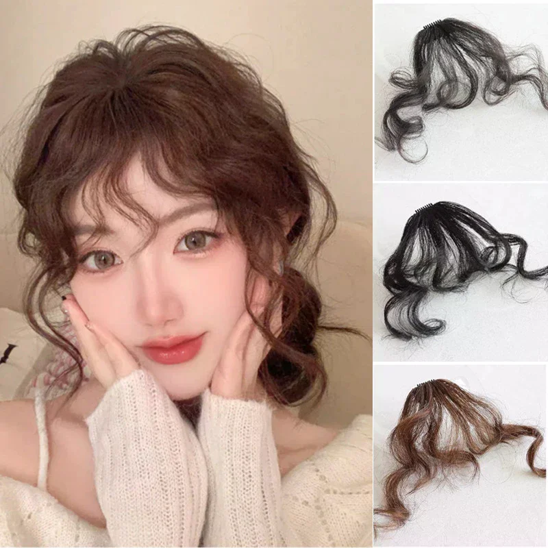 Fashion Fake Air Bangs Hair Extension Comic Style Fringe Natural Fuffy Clip Curly In Front Fringe Hair Extension Wig Piece