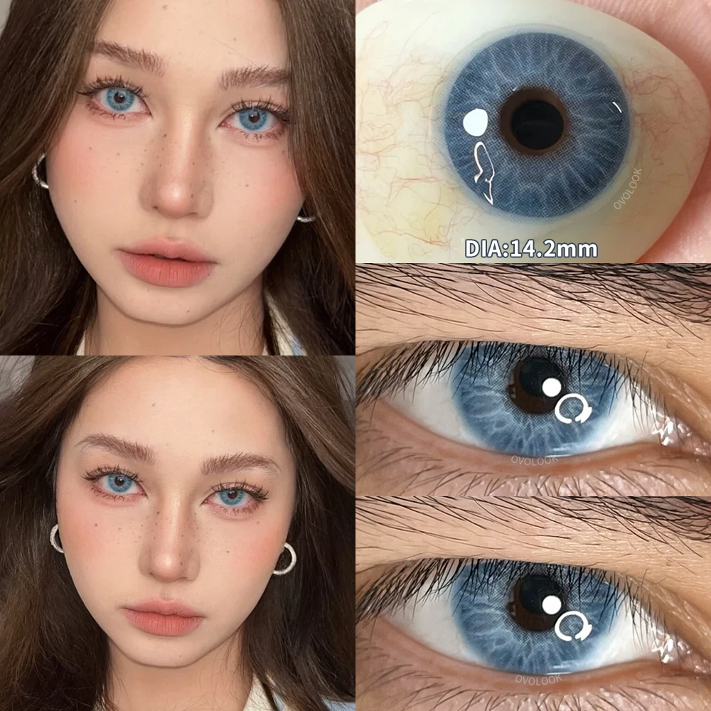 OVOLOOK-1 Pair(2pcs) Blue Contact Lenses Myopia Pupils With Diopters Fashion Lenses for Eyes Color Lenses Prescription Lenses