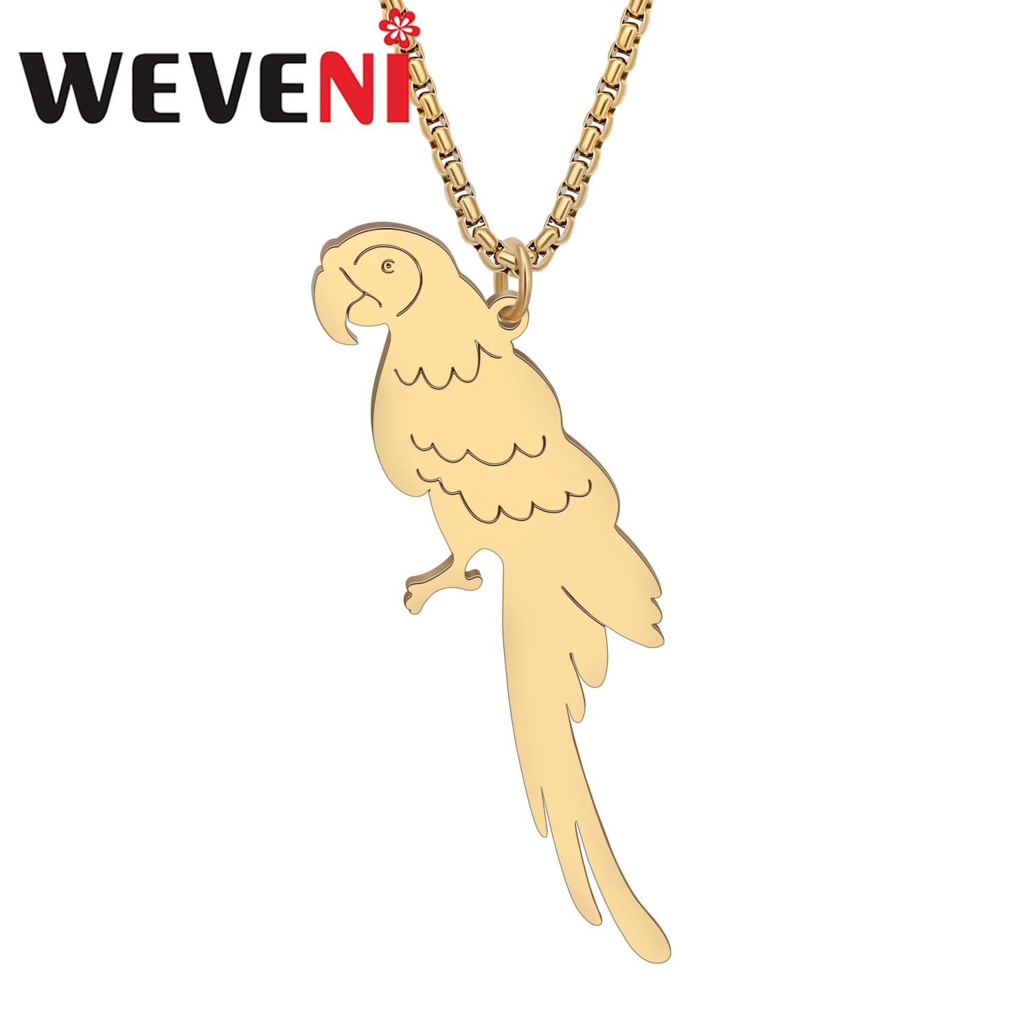 WEVENI Stainless Steel Macaws Necklace Fun Parrot Bird Rainforest Animals Pendant Chains Jewelry For Women Girls Gifts