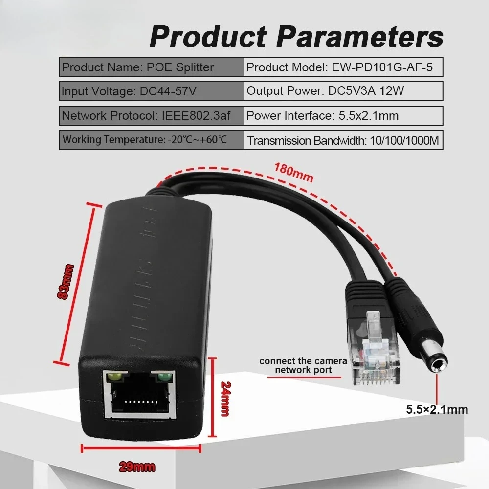 2026 جديد POE الفاصل 100/1000Mbps إيثرنت الفاصل IEEE802.3af 44-57 فولت إلى 5 فولت مصدر الطاقة لكاميرا غير POE أو جهاز غير POE
