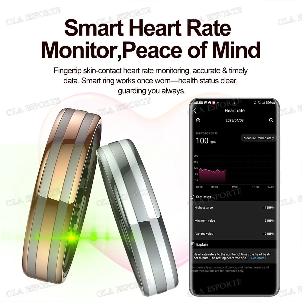 New Smart Ring Heart Rate Stress Temperature Health Monitor Multi-sport Mode Waterproof Gesture Sensing Smartring Men Women Ht23 view 3