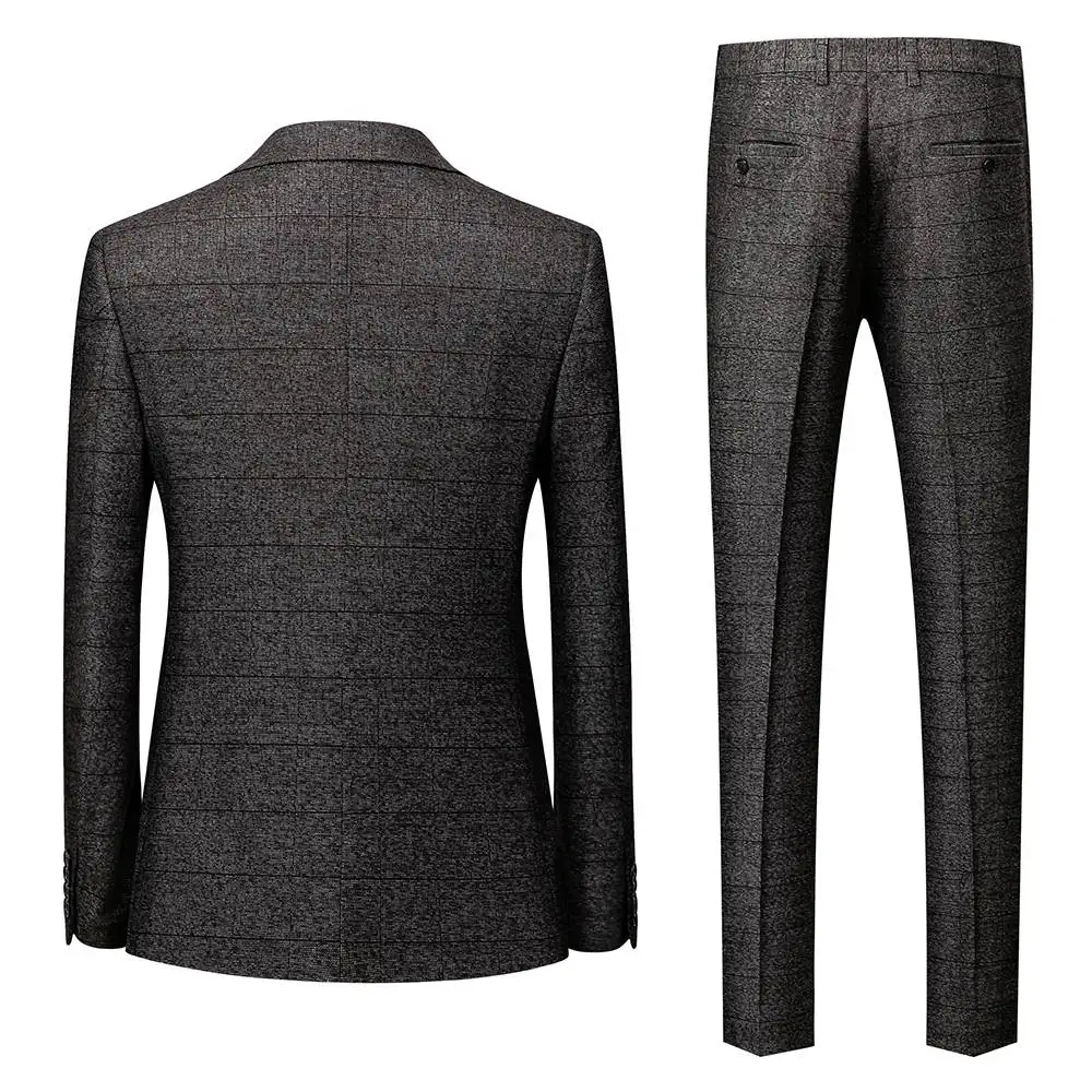 Modern Design 3 Pieces Men Suit Grey British Plaid Wedding Tuxedos Customized Fit Party Suits Handsome Formal Coat Pant Vest