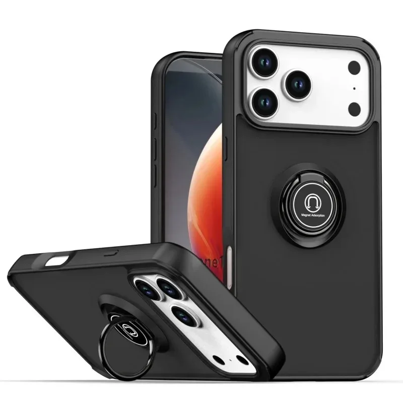 Matte Handyhülle mit Magnetständer und Fingerring für iPhone 17 Pro 16 18 Pro Max 16 Plus 18, einfarbig, mit Hautgefühl und mattierter Oberfläche.